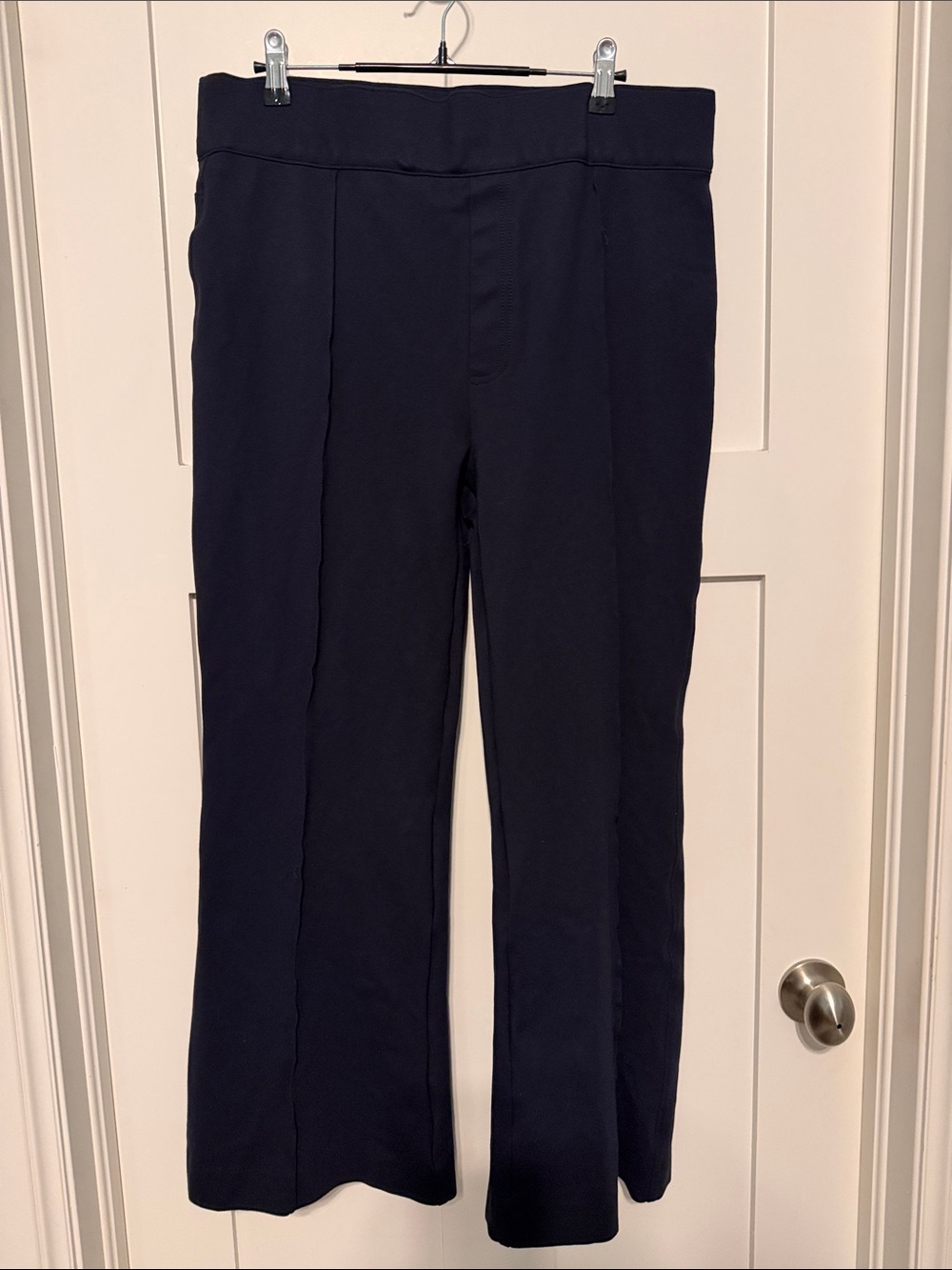 Spanx Plus Size 1X Petite Navy Blue Flare Dress Pants - Classic Fit Front Seam